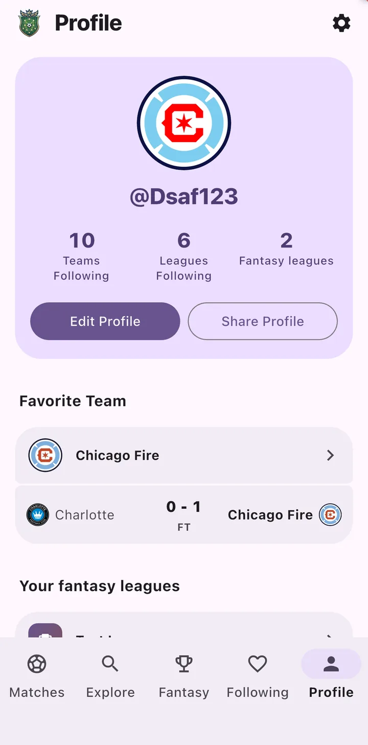Formation Fantasy's Profile screen, with the Profile tab in the bottom-right corner of the navigation bar circled